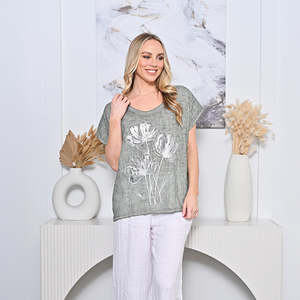 Silver Floral Linen Top