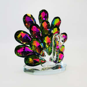 Crystal Glass: Peacock W/ Iridescent Tail - 11.5cm