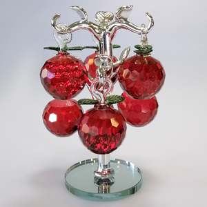 Crystal Glass: 16cm Cut Glass Red Apple Tree