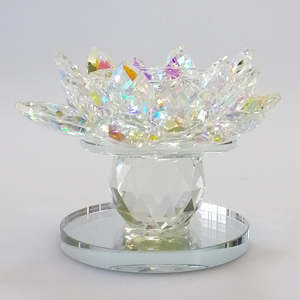 Crystal Glass: Iridescent Cut Glass Flower Candlestand With Mirror Base