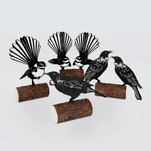 Figurines Sculptures: Birds Sitting On Logs Scuplture