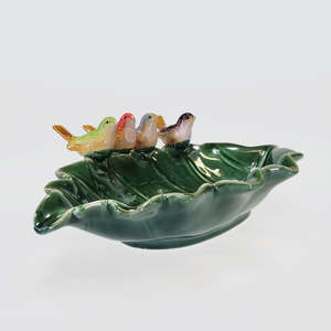 Vases Bowls: Ceramic Bird Leaf Bowl - 34cm