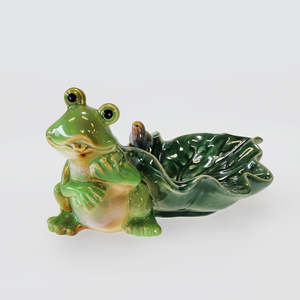 Vases Bowls: Ceramic Frogs With Leaf Dish & Bird
