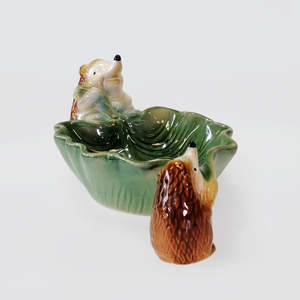Ceramic Hedgehogs With Leaf Bowls