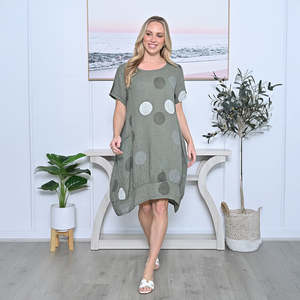Circle Print Cocoon Linen Dress