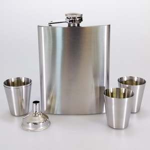 Cocktail Bar Accessories: Stainless Steel Hip Flask & Shot Set - 250ml