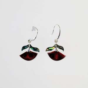 Her: Pohutukawa Earrings with Paua Inlay