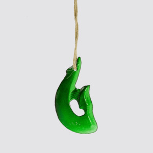 Moana Road: Glass Matau Hook Decor - Green