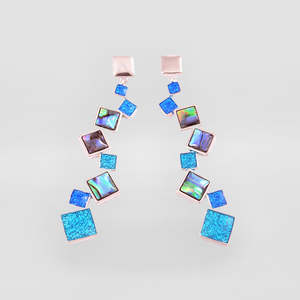 Long Paua Rhodium Earrings