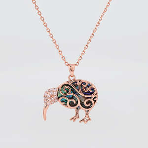 Her: Kiwicraft - Rose Gold & Paua Kiwi Necklace
