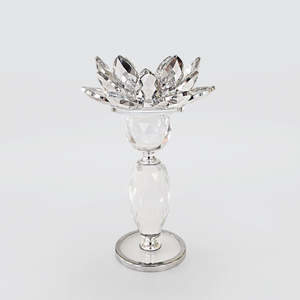 Crystal Glass: Silver Trim Crystal Candle Holder
