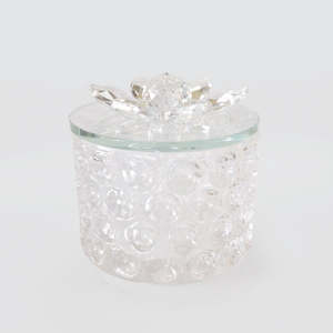 Patterned Glass Jar with Cut Glass Floral Lid