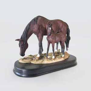Figurine - ' Dark Brown Horse With Foal'