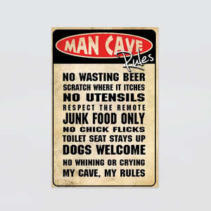 Fun Plaques: Fun Tin Sign - 'Man Cave Rules'