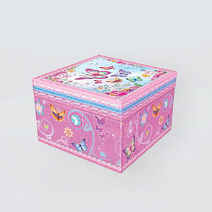 Jewellery Trinket: Square Music Box - 'Pink Butterflies'