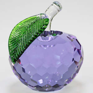 Crystal Glass: 7cm Wide Cut Glass Apple - Purple