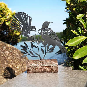Figurines Sculptures: Fantail & Tui On Log - 23cm