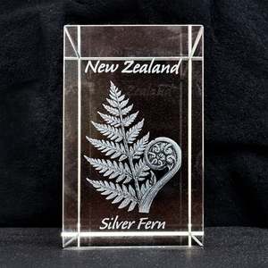 Crystal Paperweight - Silver Fern
