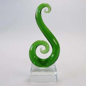 Figurines Sculptures: Green Glass Curling Koru Sculpture