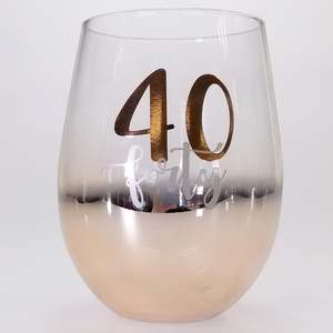 40th Gold Ombre Stemless Wine Glass