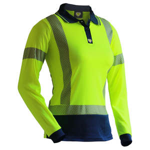 Hi Vis Clothing: Caution Women’s Hi Vis Long Sleeve Segment Tape Polo