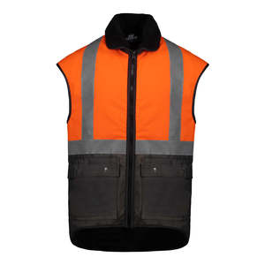 Far South Hi Vis Taped Oilskin Vest, Orange/Brown