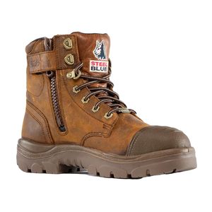 Zip Side Safety Boots: Steel Blue Argyle Zip Waterproof Safety Boot, Brown