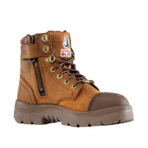 Zip Side Safety Boots: Steel Blue Argyle Ladies Zip Waterproof Safety Boot, Brown