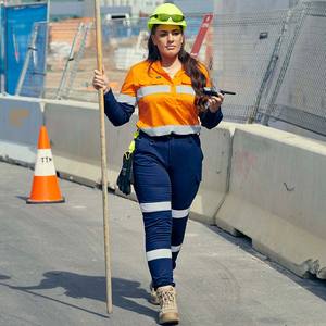 Womens Hi Vis Safety Workwear: Bisley Womens Taped Cotton Cargo Cuffed Pants, Navy