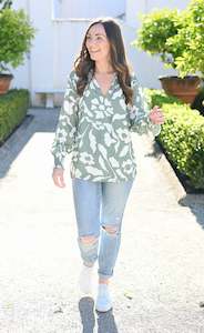 Tops: Fleur Top - Green bloom print
