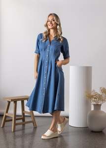 Womens Wear: V NECK SHIRT DRESS DENIM