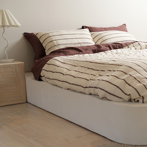 100% French Flax Linen Duvet Cover Set - Cocoa Stripe