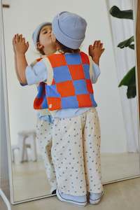 Boys Jumpers Hoodies Cardigans: Nonno Vest - Blue + Orange Check