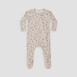 Baby Onesie Growsuits Zipsuits: Bamboo Zip Footie - Bloom/Ivory