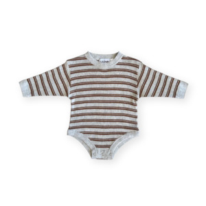 Ribbed Stripe Romper - Grey Marle/Brownie