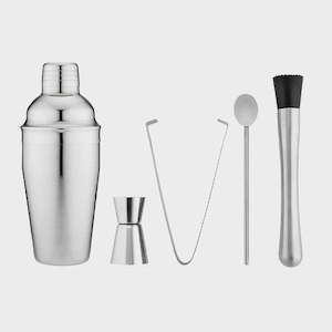 Barware Accs: Aurora Silver 5pc Cocktail Set