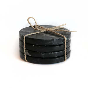 Placemats: Black Marble Round Coasters - 4 Pack