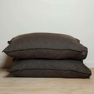 Pillowcases Euros: French Linen Pillowcase Pair - Deep Moss