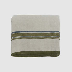 Linen: Green Selvedge Stripe Linen Tablecloth