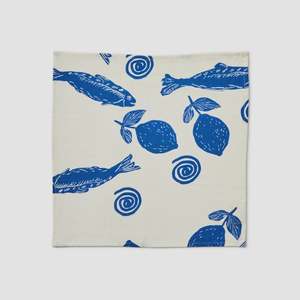 Linen: Sardines Blue Linen Napkins - Set of 4