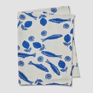 Linen: Sardines Blue Linen Tablecloth
