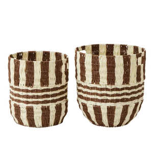 Home Decor: Solana Stripe Basket 35x38cm Choc - Set of 2