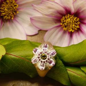 Gemstone Flower Inspired Earrings: Pink sapphire cosmos ring