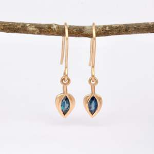 Gemstone Flower Inspired Earrings: Teal sapphire and solid gold drop earrings