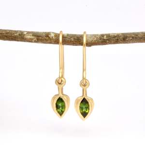 Gemstone Flower Inspired Earrings: Green tourmaline & solid gold drop earrings
