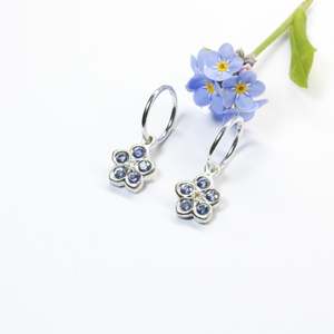 Silver And Gemstone Earrings: Forget me not sapphire and yellow diamond earrings