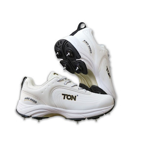 Products: Ton Pro 9000 Cricket Spike Shoes (White and Black) Adi Sports