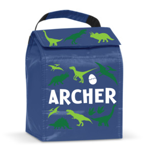 Personalised Lunch Cooler Bag Blue Dinosaur - Custom Kids Lunch Box
