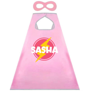 Personalised Pink Super Hero Cape & Mask Set - Girls Costume NZ