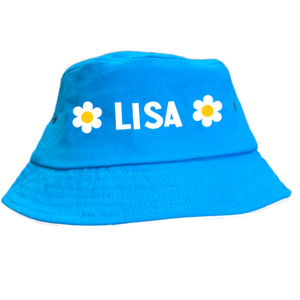 Personalised Blue Flower Kids Bucket Hat - Custom Sun Hat NZ